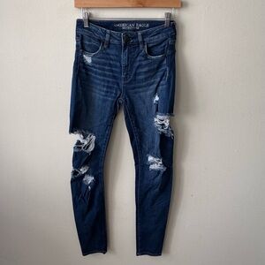 American Eagle Outfitters Ripped Distressed Dark Blue Skinny Jeans